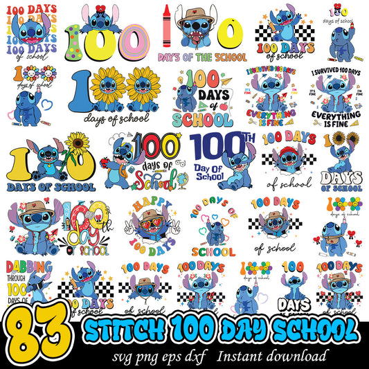 Stitch 100 Day Of School Bundle, Lilo and Stitch 100 days of school svg