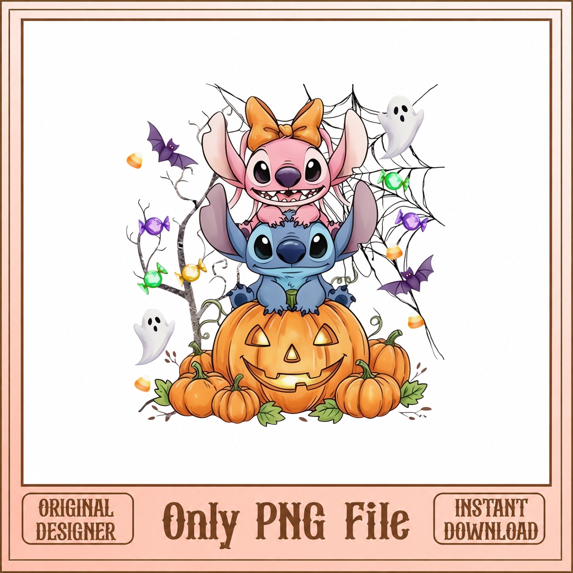 Stitch And Angel Halloween SVG, Disney Halloween PNG, Pumpkin SVG