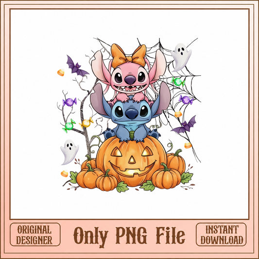 Stitch And Angel Halloween SVG, Disney Halloween PNG, Pumpkin SVG