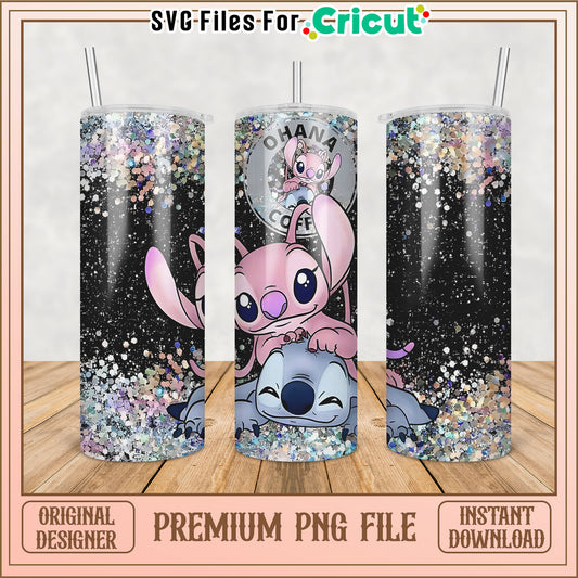 Stitch & Angel Glitter Tumbler PNG