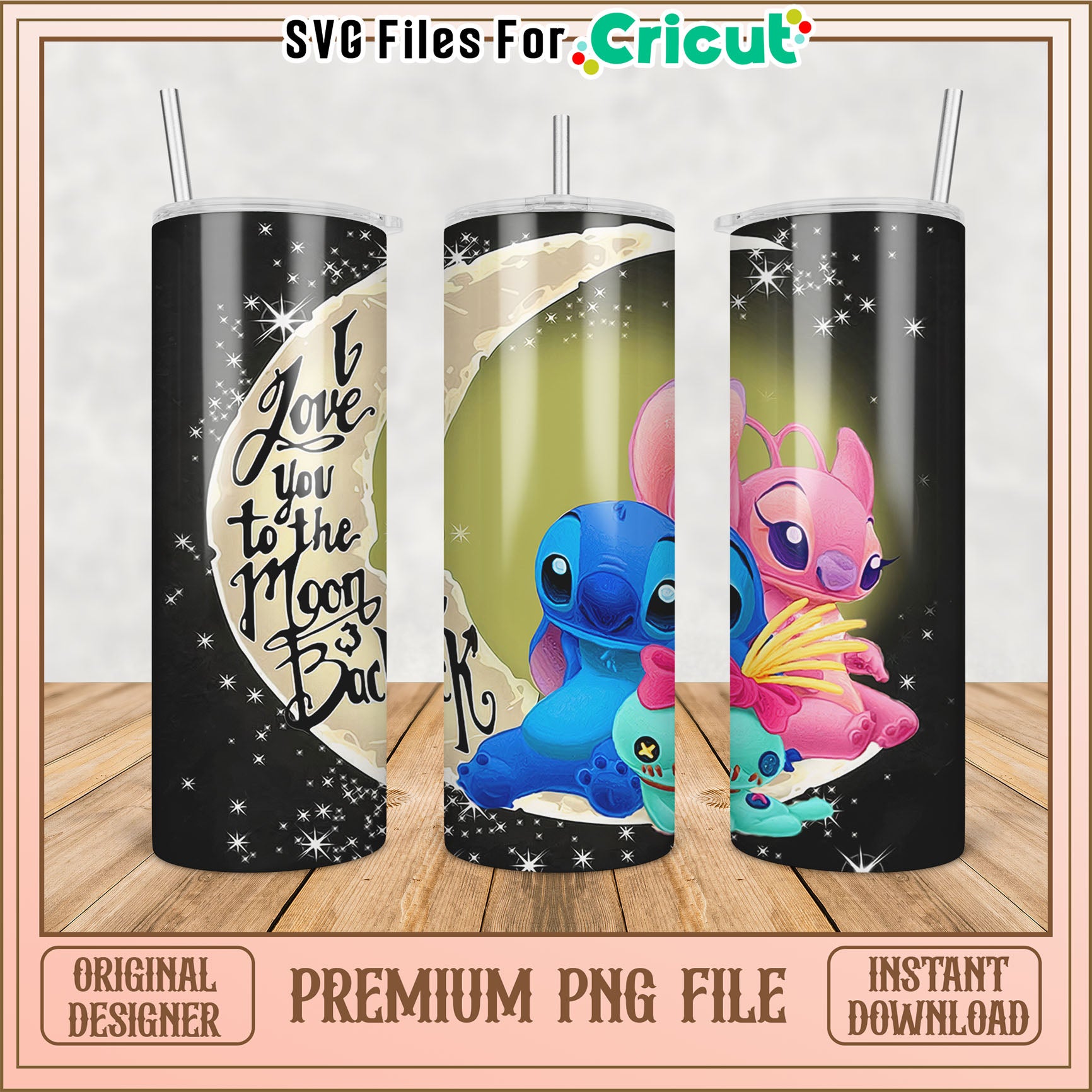 Stitch & Angel Moon Tumbler PNG