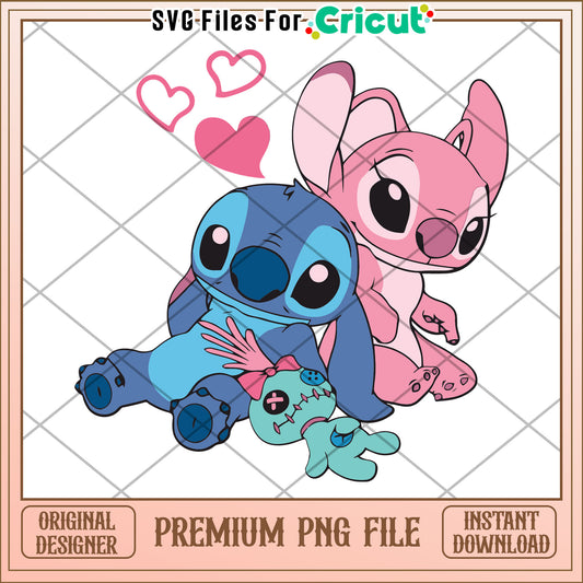 Stitch & Angel PNG Cute Couple Design