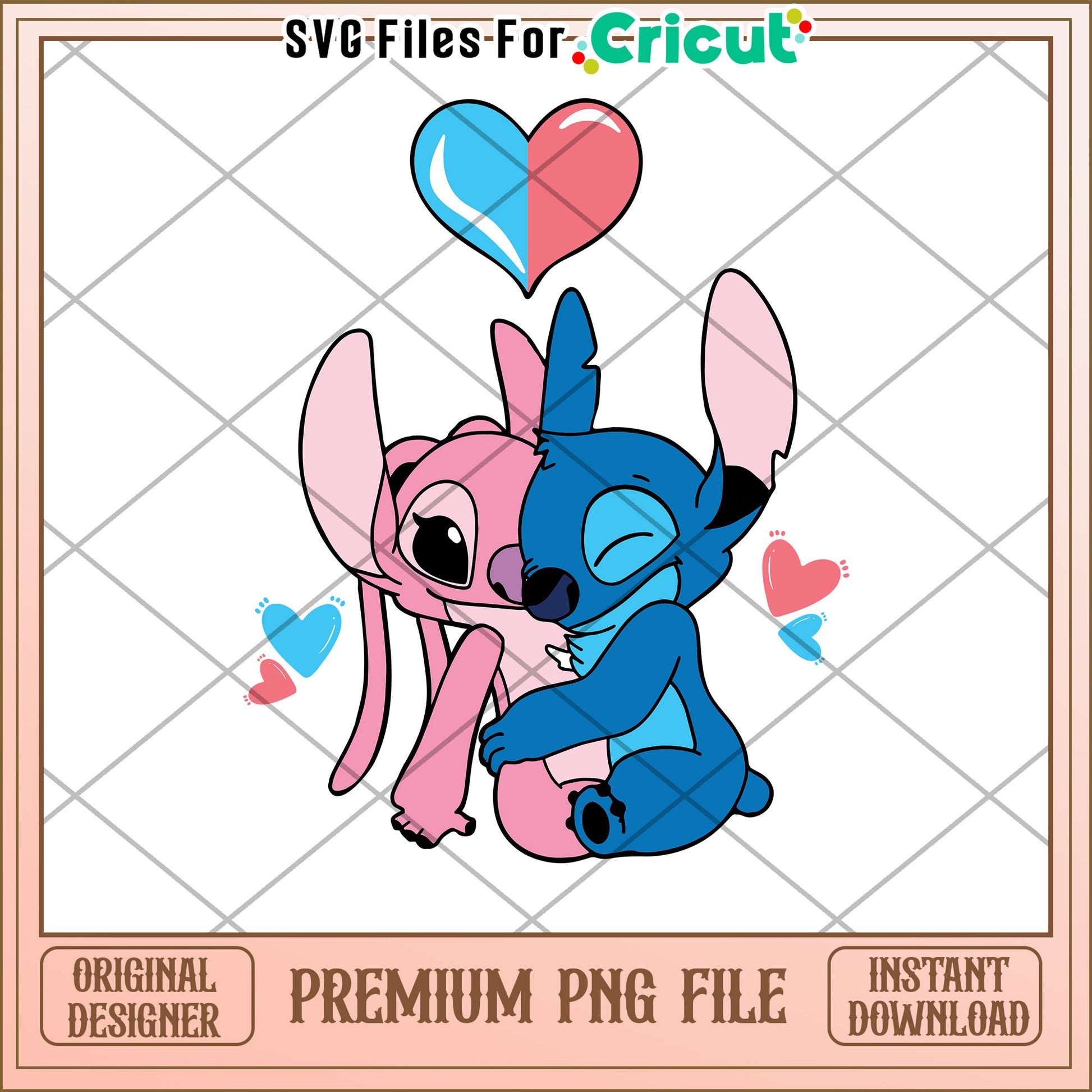 Stitch & Angel PNG Cute Couple Hug