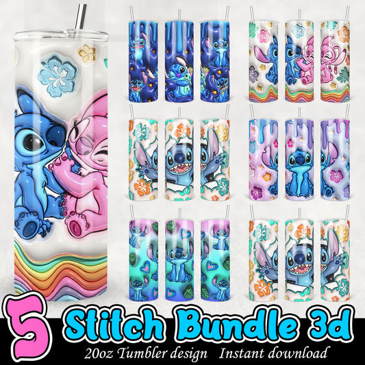 Stitch couple 3D tumbler bundle, Disney cartoon 3D tumbler 20oz