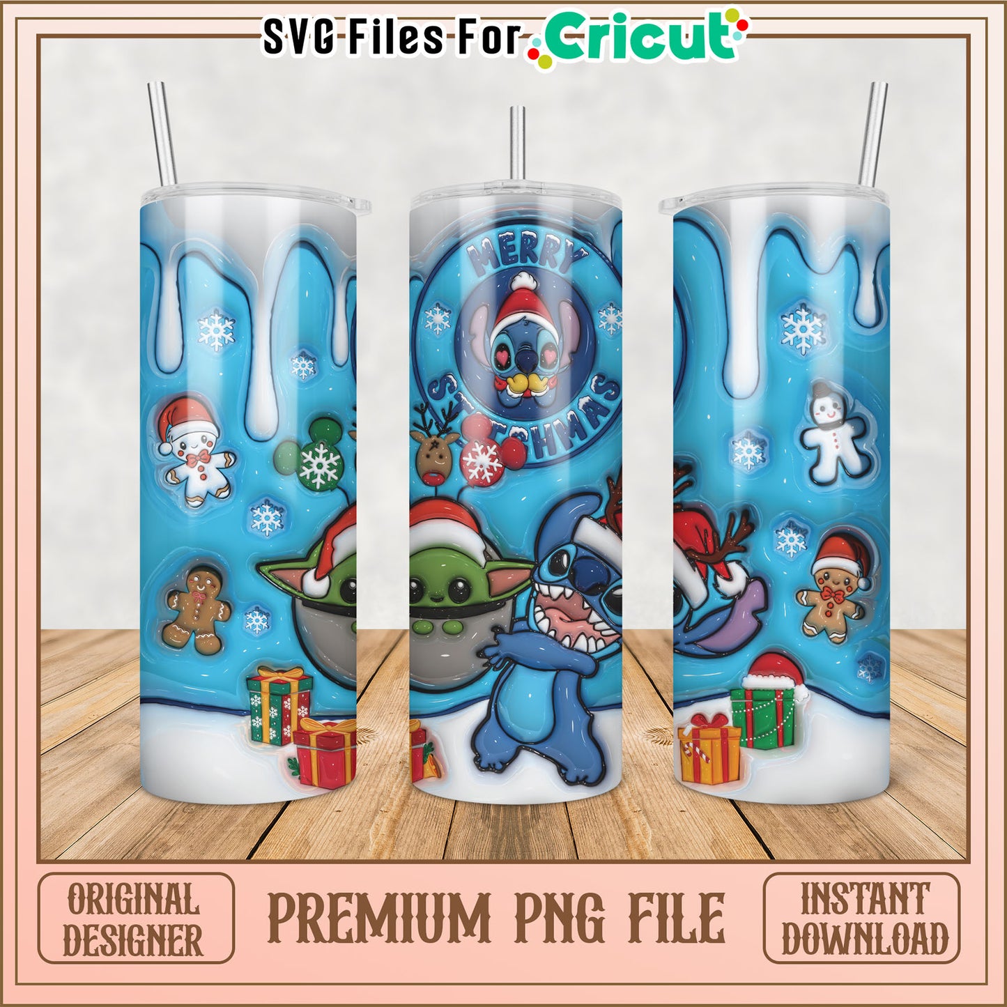 Stitch & Grogu Christmas Tumbler PNG