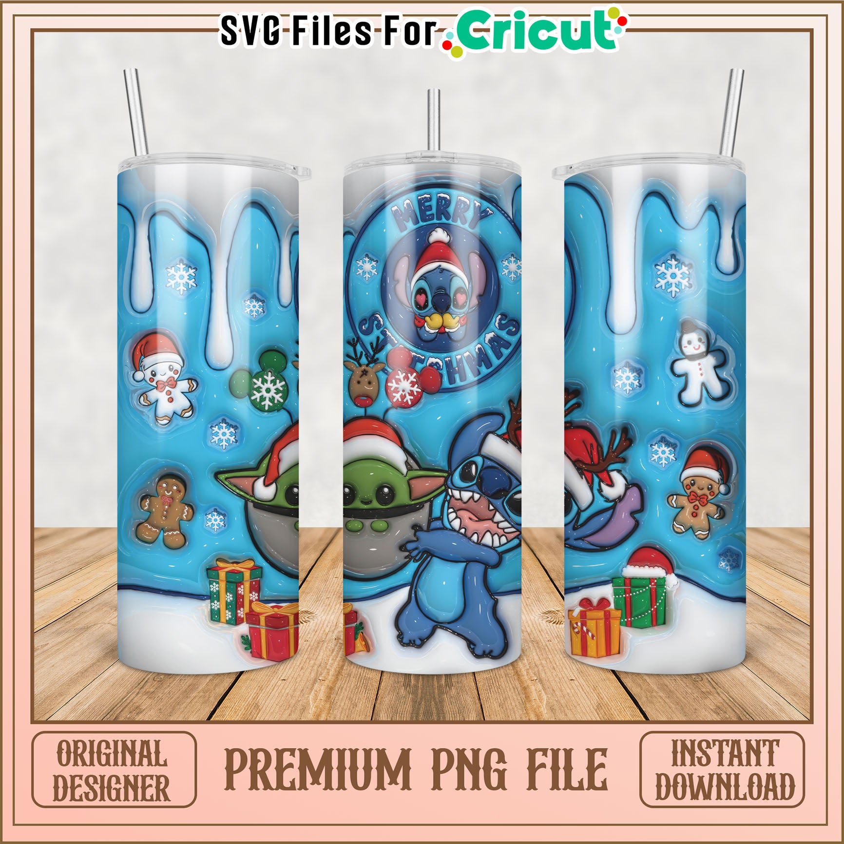 Stitch & Grogu Christmas Tumbler PNG