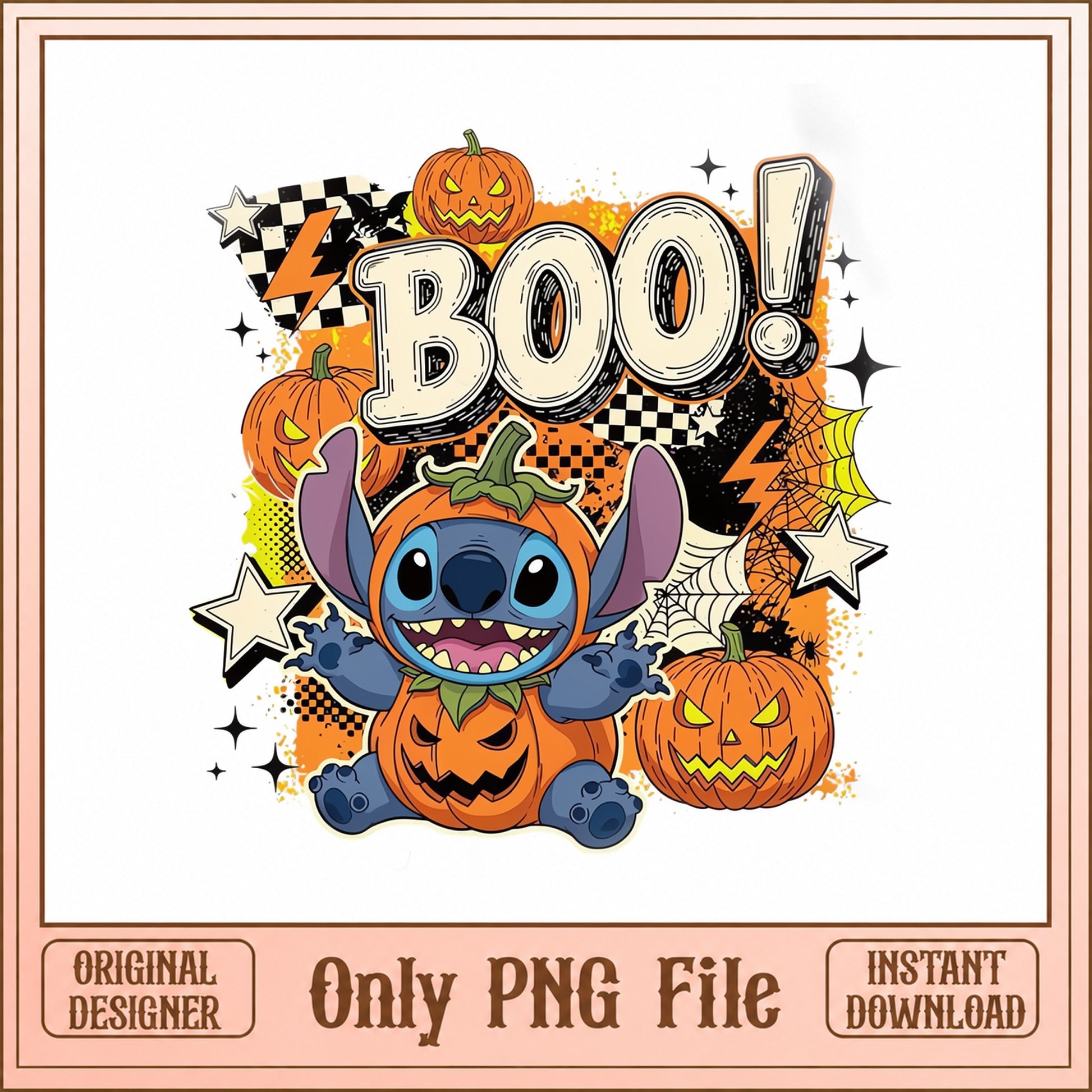 Stitch Halloween Boo PNG, Disney Pumpkin Design, Halloween PNG