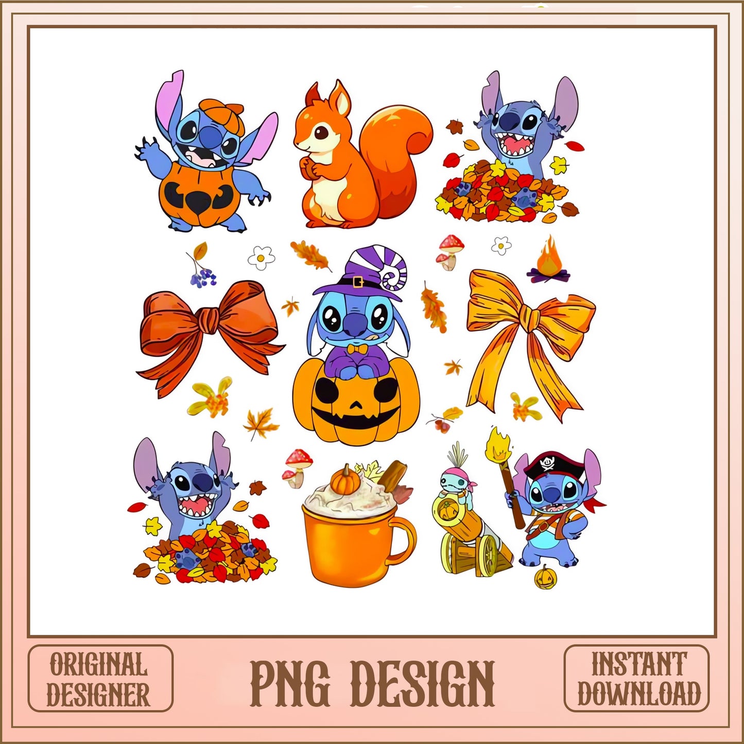Stitch Halloween Fall PNG Bundle, Disney Autumn PNG, Halloween PNG