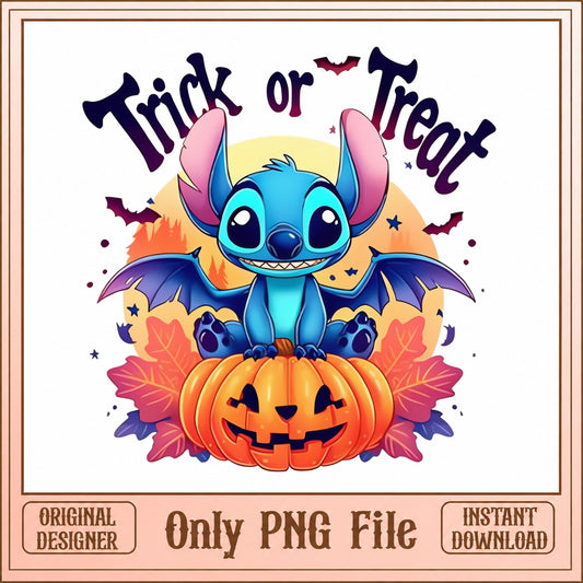 Stitch Halloween PNG, Trick Or Treat Pumpkin, Disney Character PNG