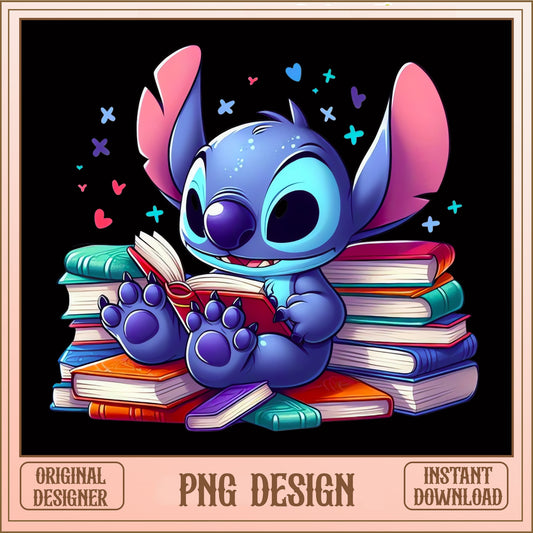 Stitch Reading Books PNG, Disney Stitch Bookworm PNG, Lilo And Stitch PNG