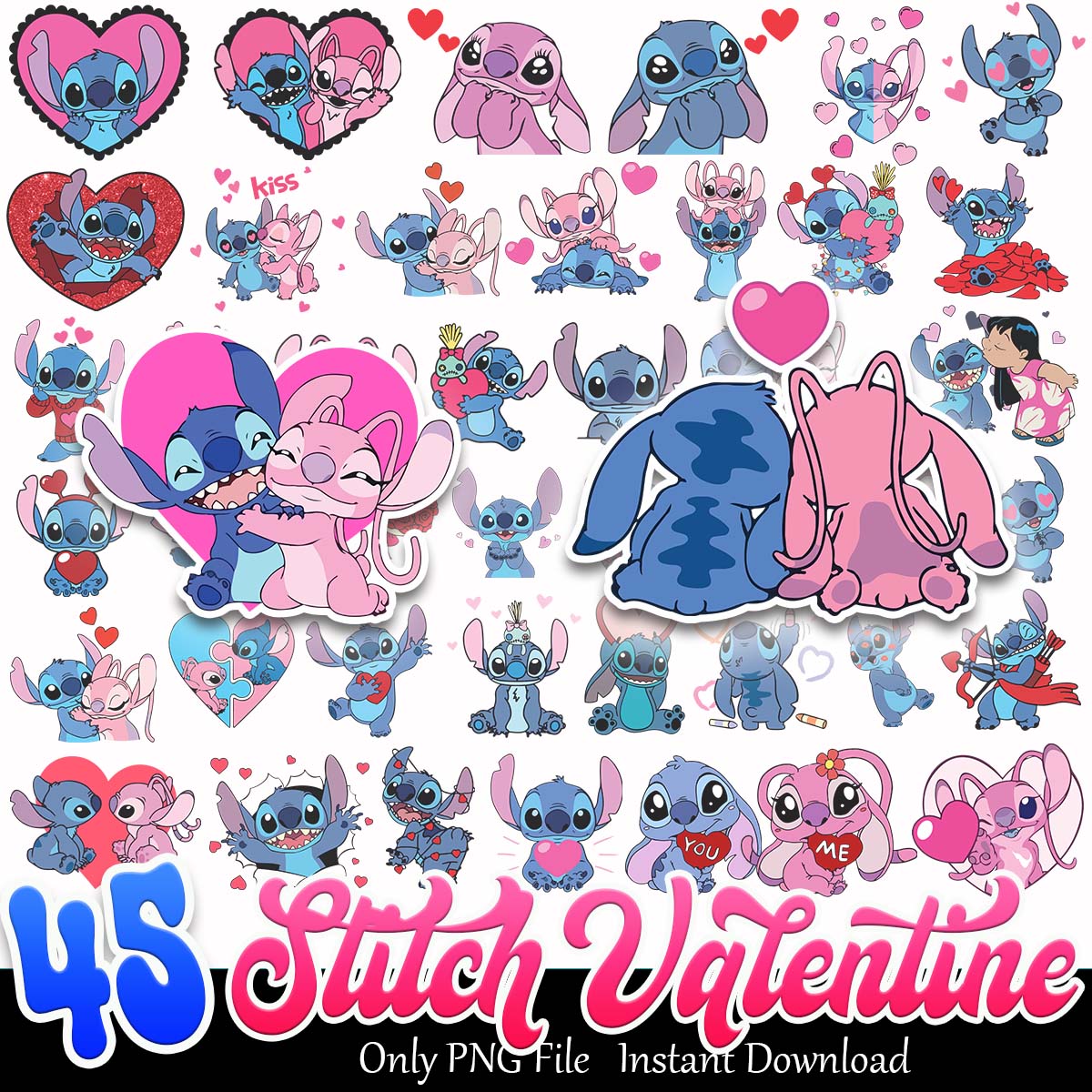 Stitch Couple Valentine Bundle PNG, Disney couple valentine png bundle