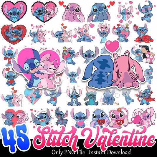 Stitch Couple Valentine Bundle PNG, Disney couple valentine png bundle