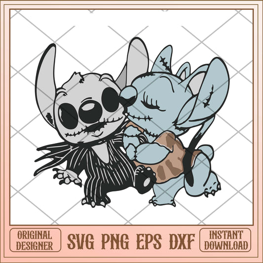 Stitch and Angel Jack Skellington The Nightmare Before Christmas svg, Halloween Stitch svg