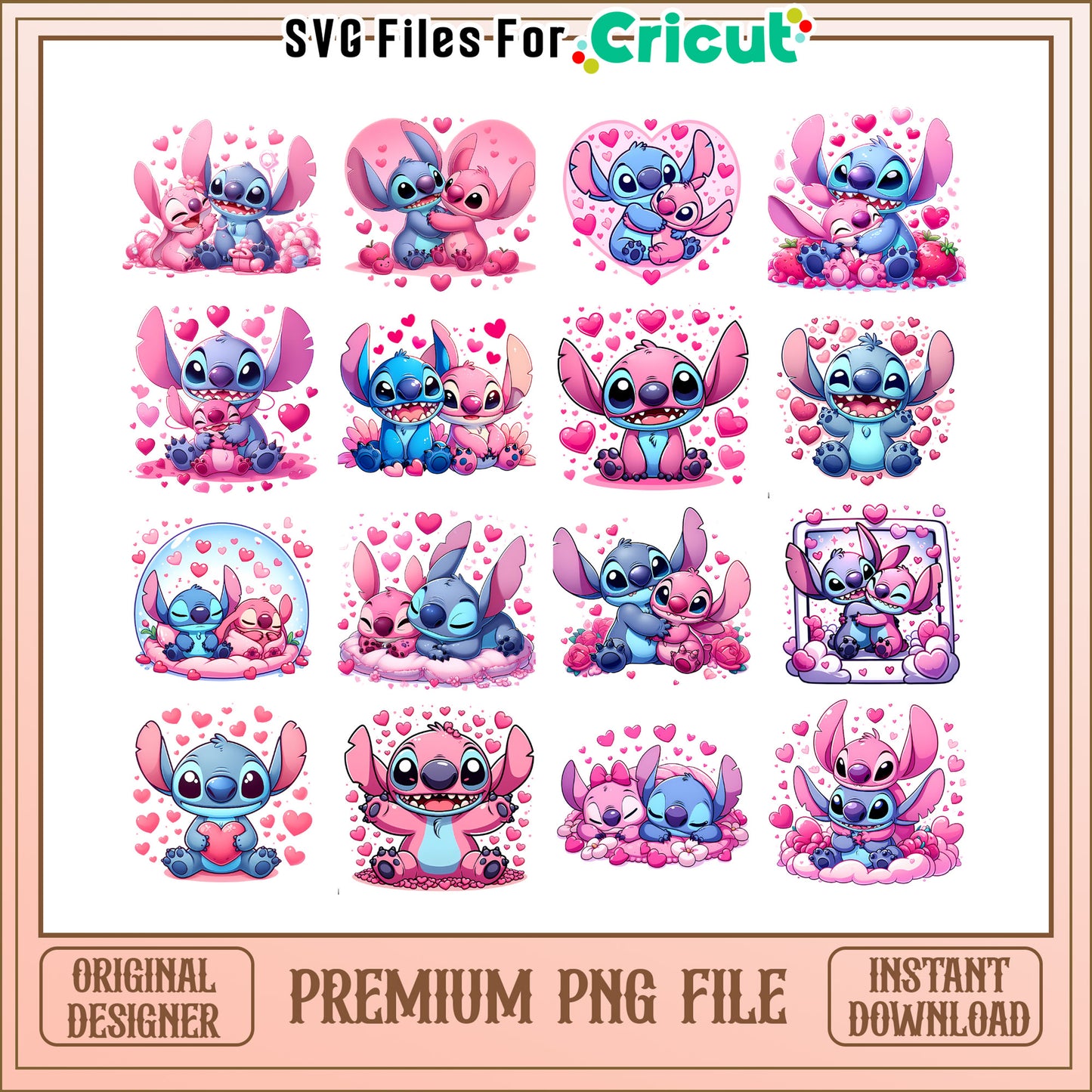 Stitch and angel love valentine bundle png, stitch and angel​​​ png