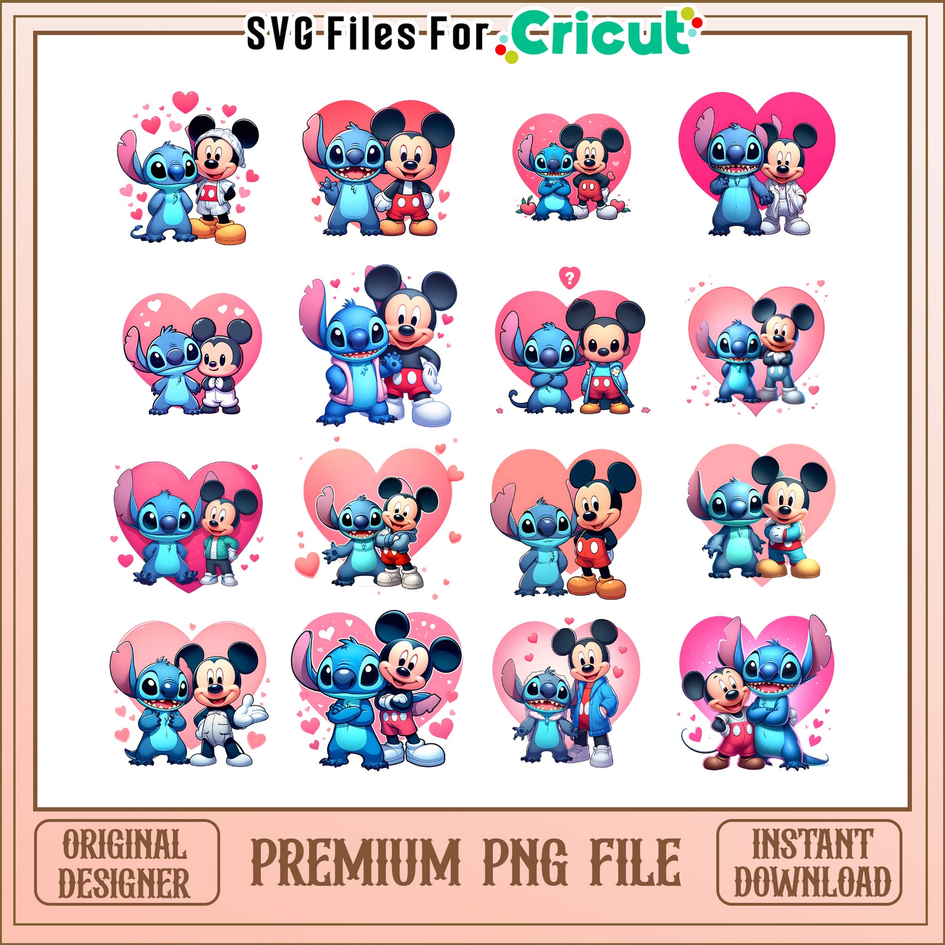 Mickey and stitch heart bundle png, stitch and mickey mouse​​​​ png