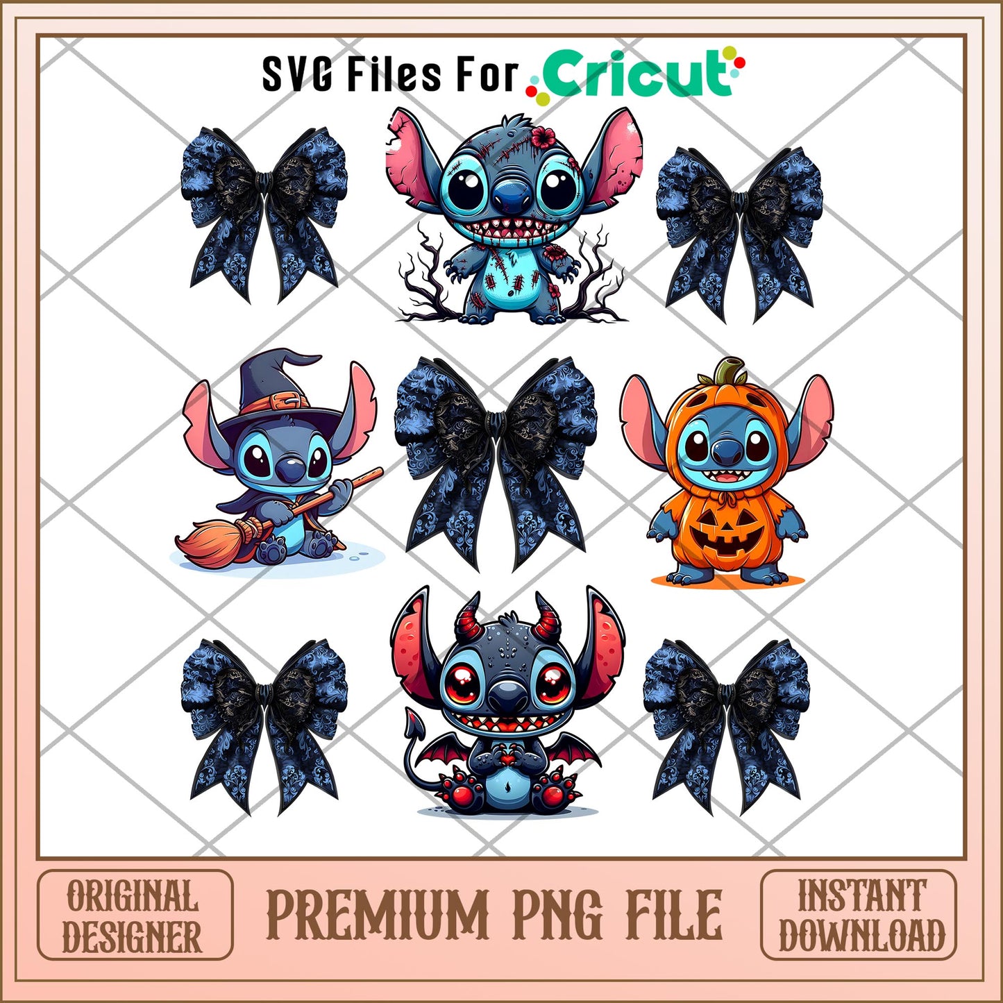 Stitch and black bow png, stitch png, halloween png
