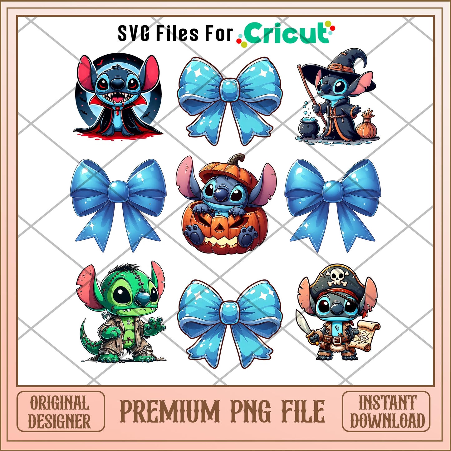 Stitch and blue bow png, stitch png, halloween png