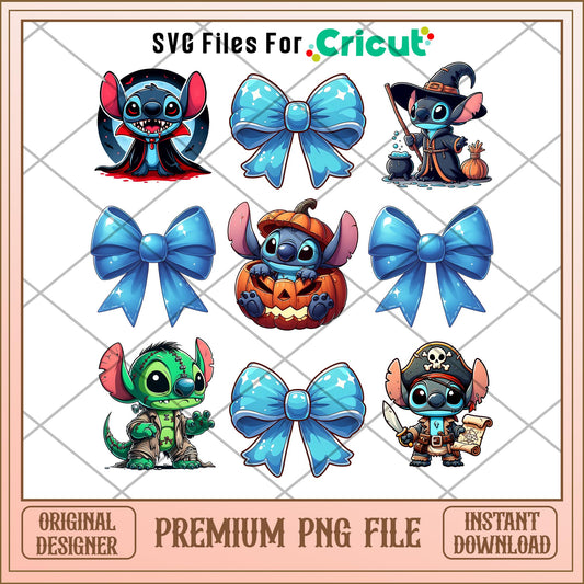 Stitch and blue bow png, stitch png, halloween png