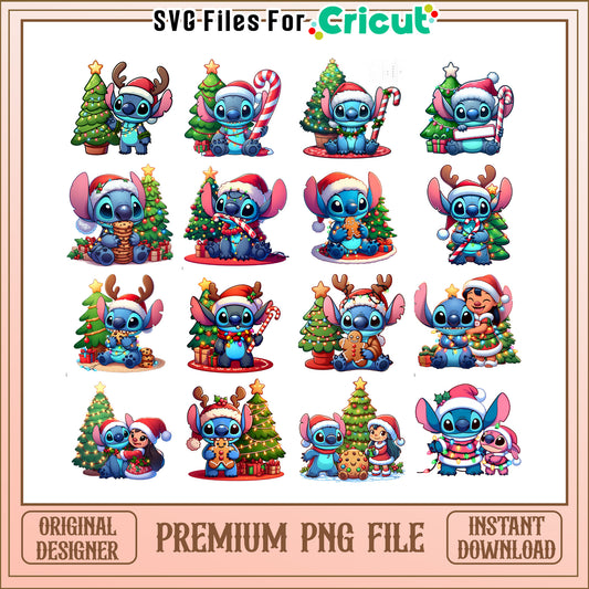 Disney stitch with christmas tree bundle png, stitch christmas​ png