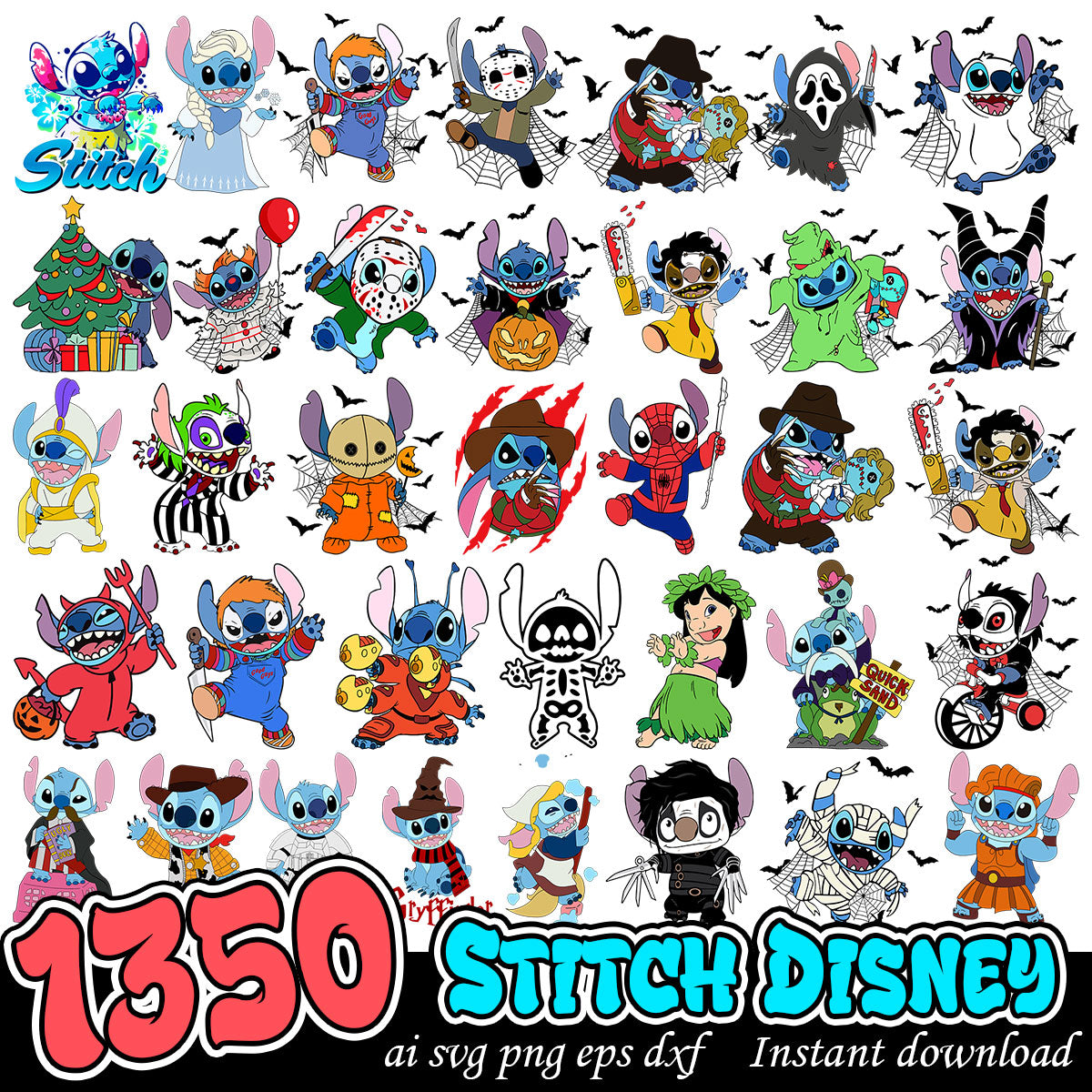 Stitch Disney bundle svg, Disney cartoon characters bundle