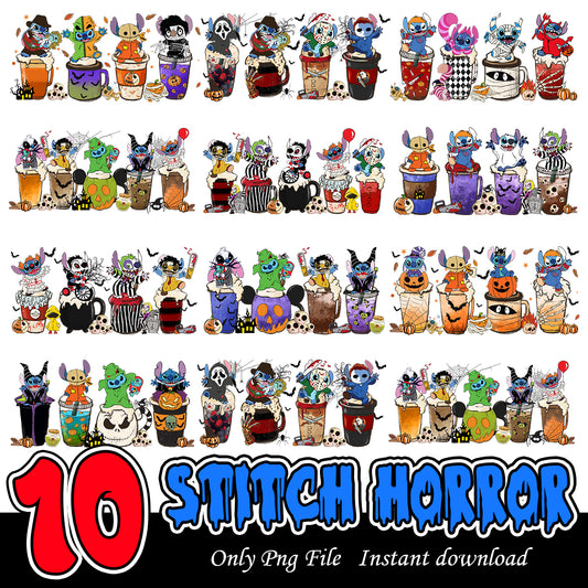 Stitch horror glass wrap can png bundle, Disney Stitch horror bundle