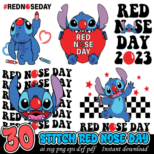 Stitch red nose day bundle, Stitch cartoon svg bundle