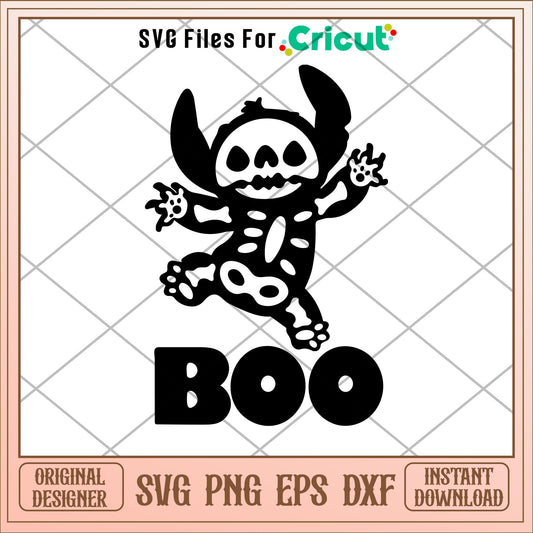 Stitch scary skeleton boo black svg, stitch svg, halloween svg
