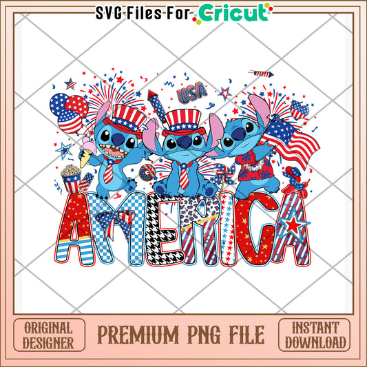 Stitch america design png, 4th of july design png, freedom day png