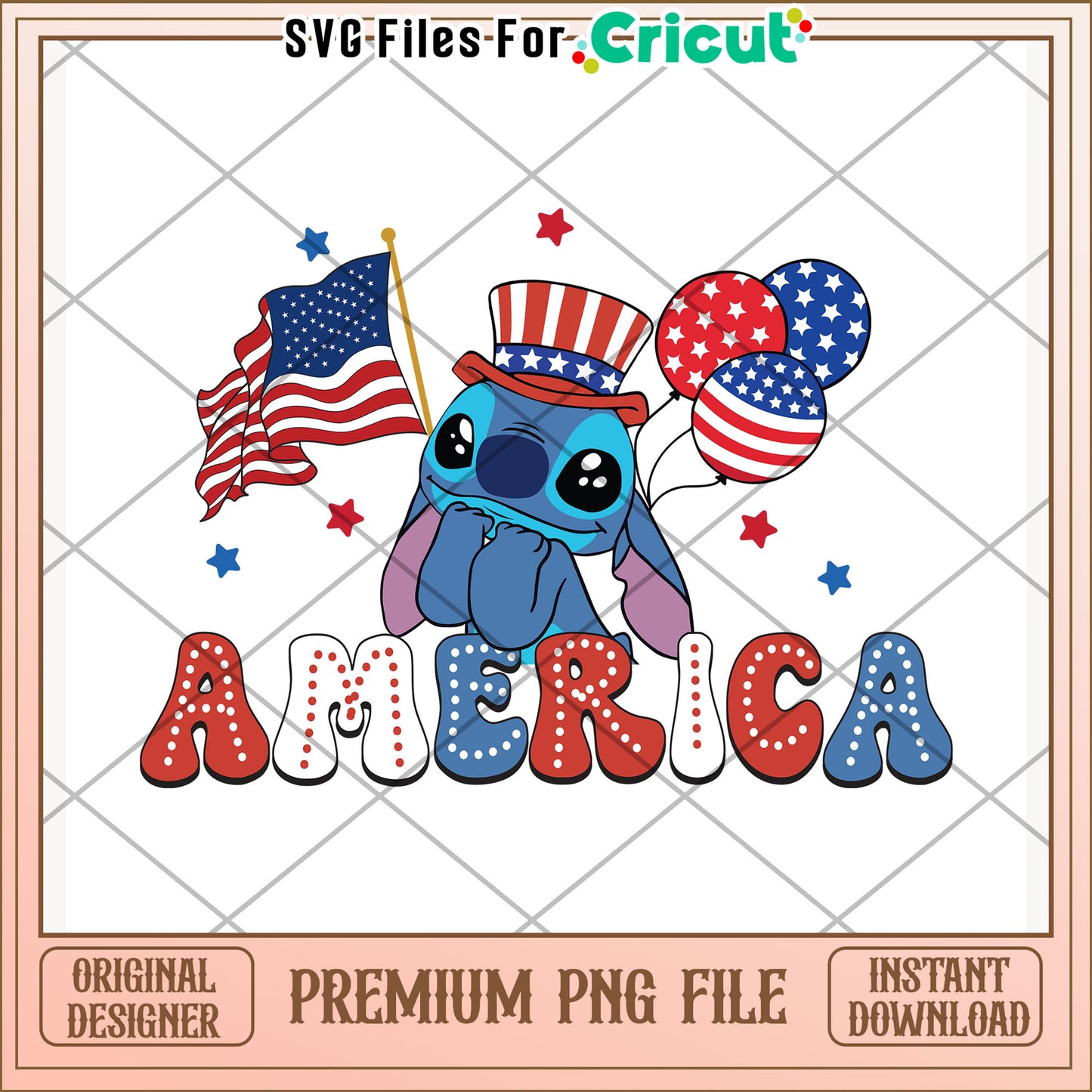 Stitch america design png, independence day png, disney character png