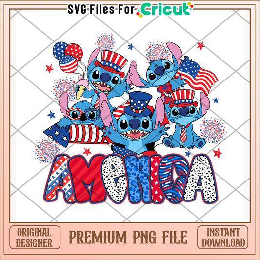 Stitch american design png, 4th of july design png, freedom day png