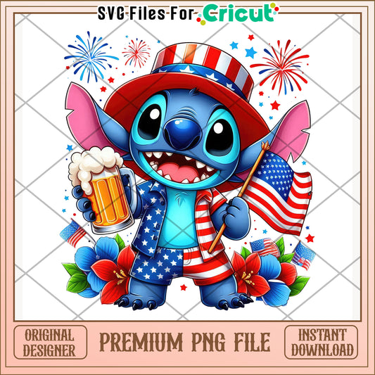 Stitch american design png, disney character png, independence day png