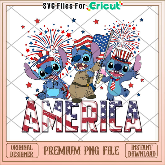 Stitch america png, disney character png, red white and blue png