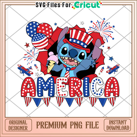 Stitch and amerca flag design png, 4th of july design png, patriotic theme png