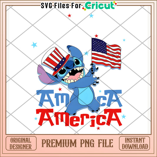 Stitch and amerca flag png, 4th of july design png, patriotic theme png