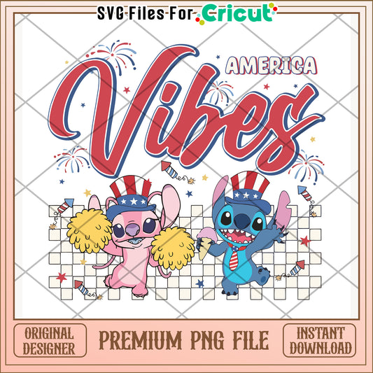 Stitch and angel american vibes png, disney couple png, red white and blue png