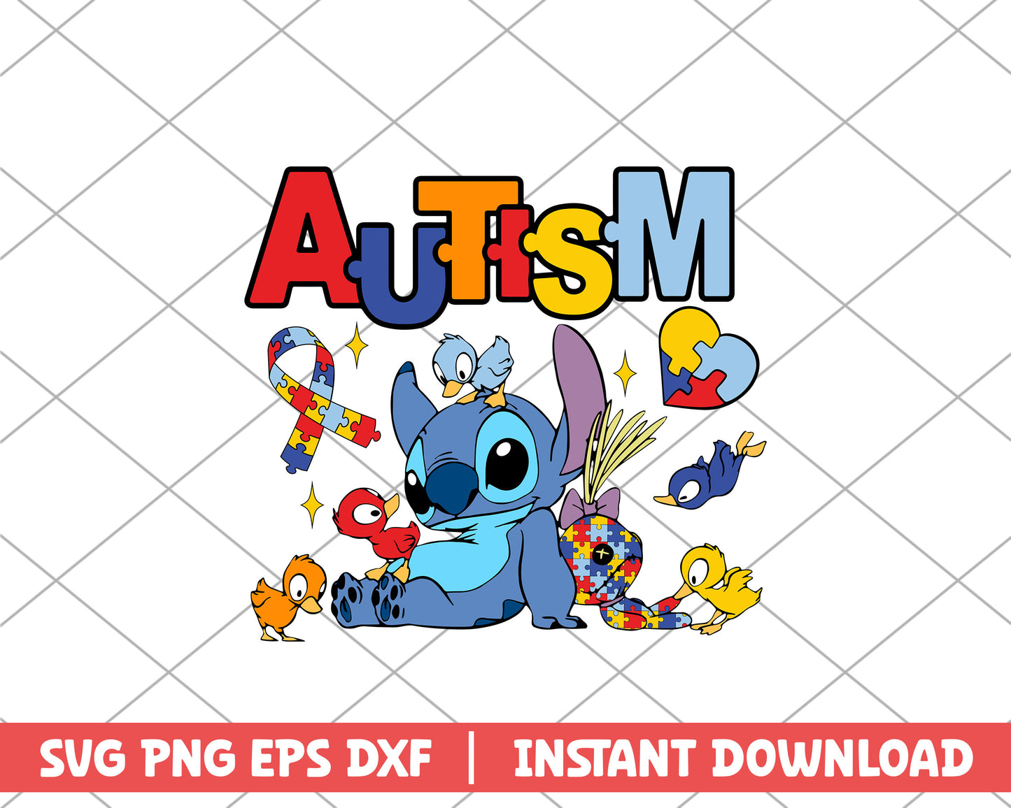 Stitch and duck autism svg