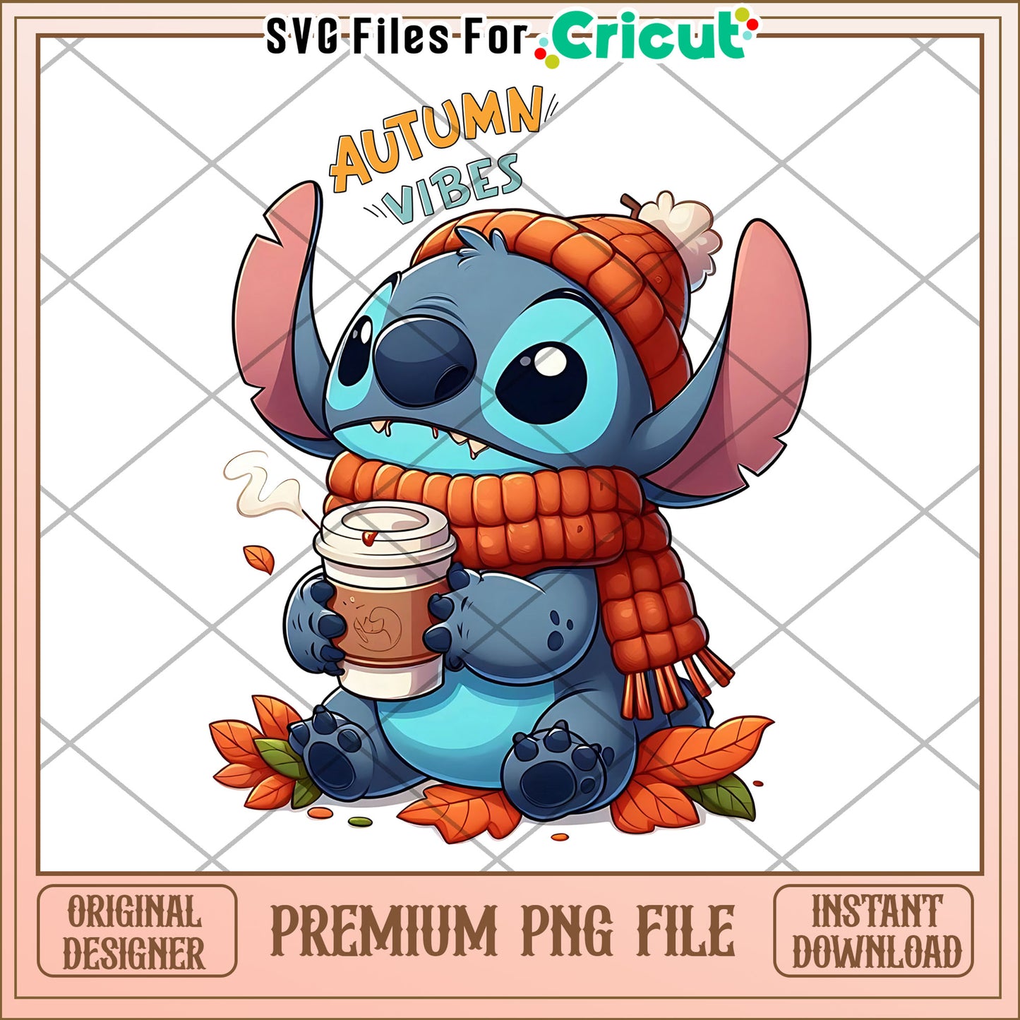 Stitch autumn design png, autumn png, fall cute characters png