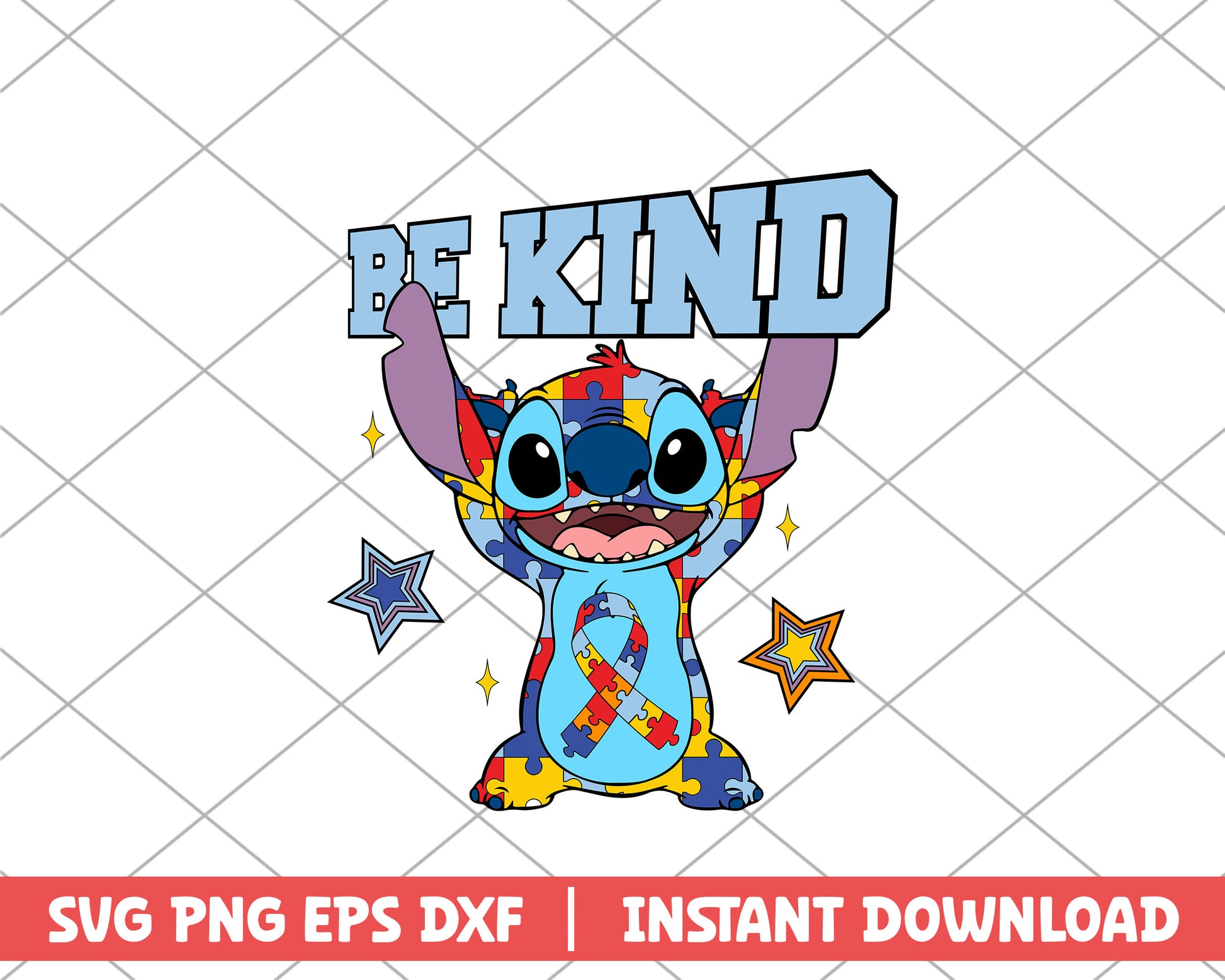 Stitch be kind autism svg