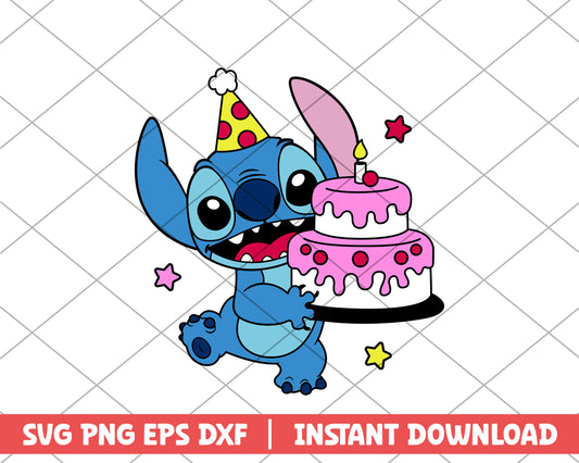 Stitch birthday cake cartoon svg