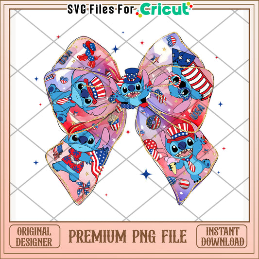 Stitch bowtie design png, 4th of july design png, freedom day png