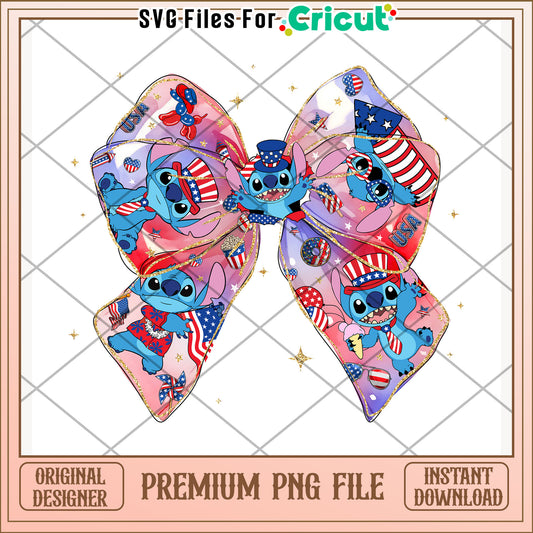 Stitch bowtie illustration png, 4th of july design png, freedom day png