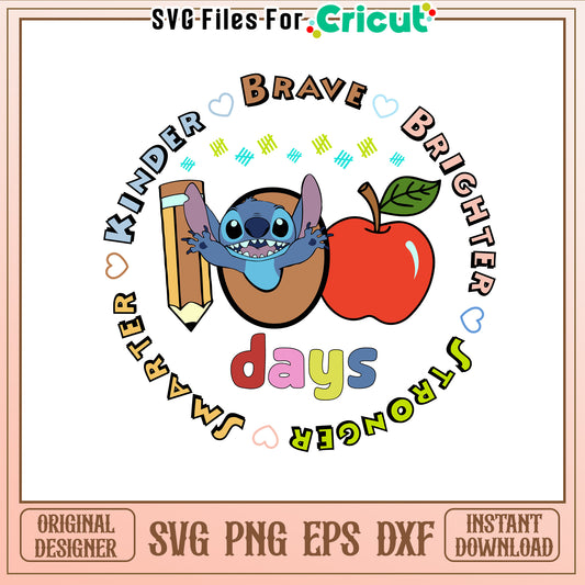 Stitch character 100 days svg, kinder svg, school day svg