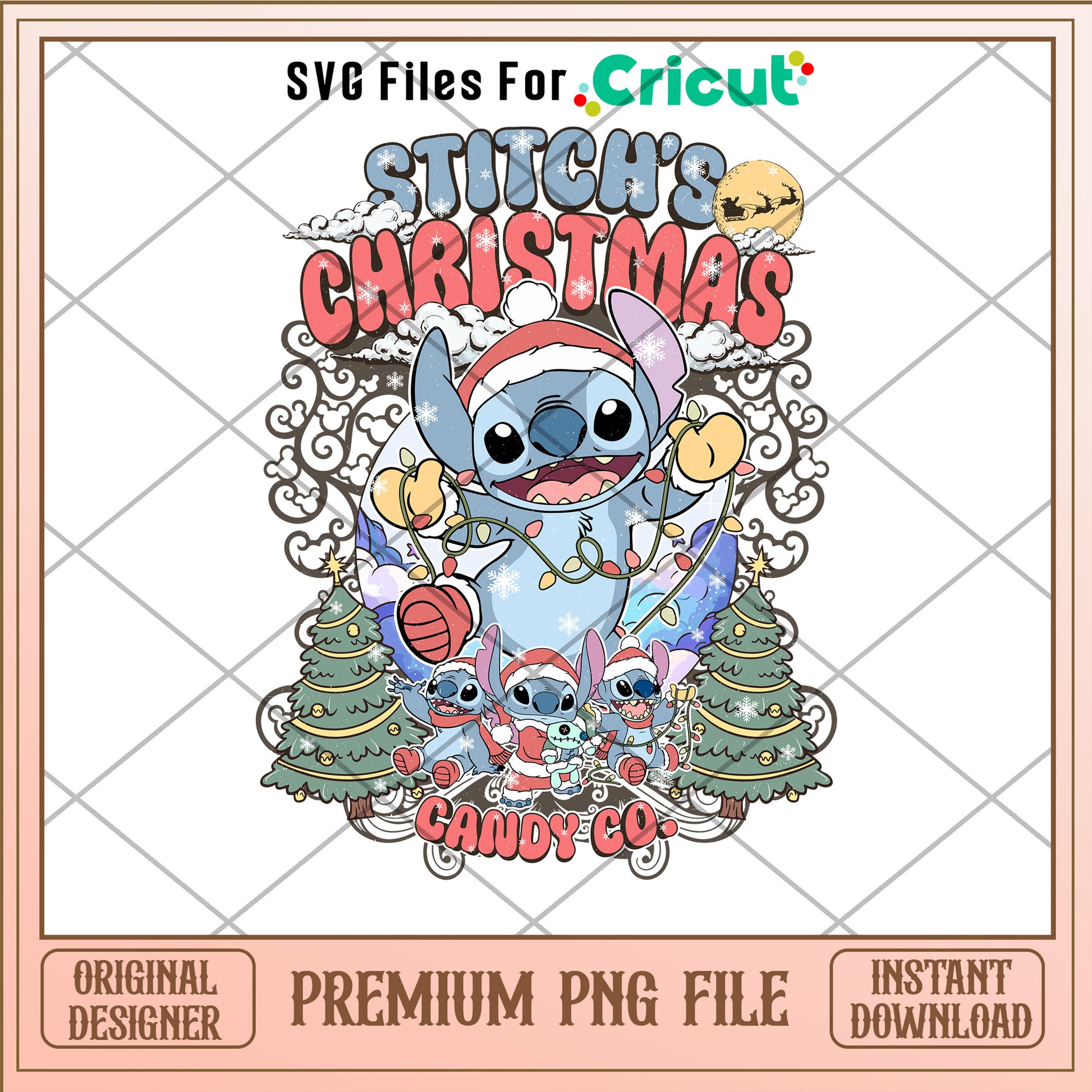 Stitch christmas candy co png, stitch santa hat png, christmas png