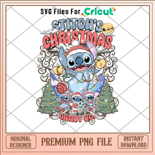 Stitch christmas candy co png, stitch santa hat png, christmas png