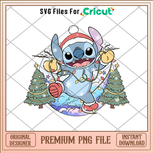 Stitch christmas light png, stitch santa hat png, christmas png