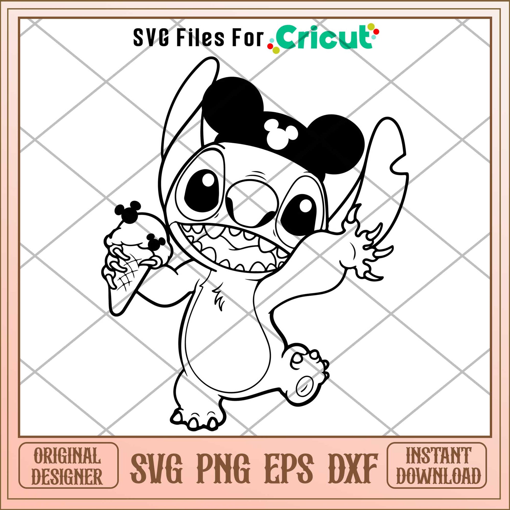 Stitch coloring mickey head black svg, Disney characters svg, digital dowload