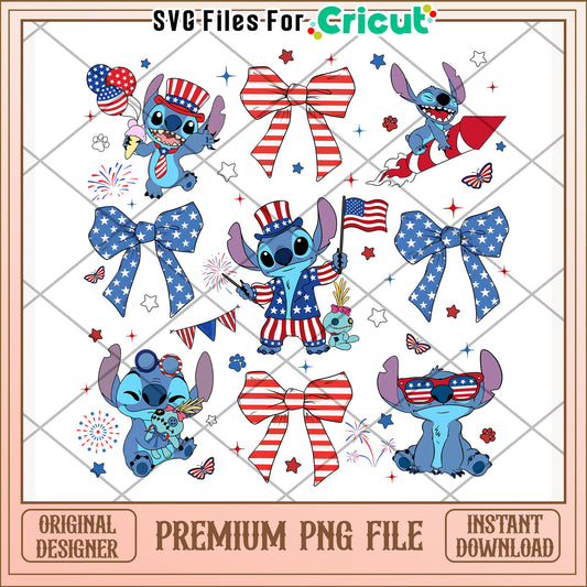 Stitch cute 4th of july png, independence day png, disney character png