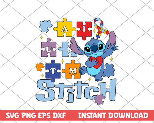 Stitch heart autism svg 