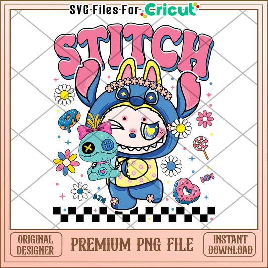 Stitch labubu png, labubu dolls png, popmart labubu png