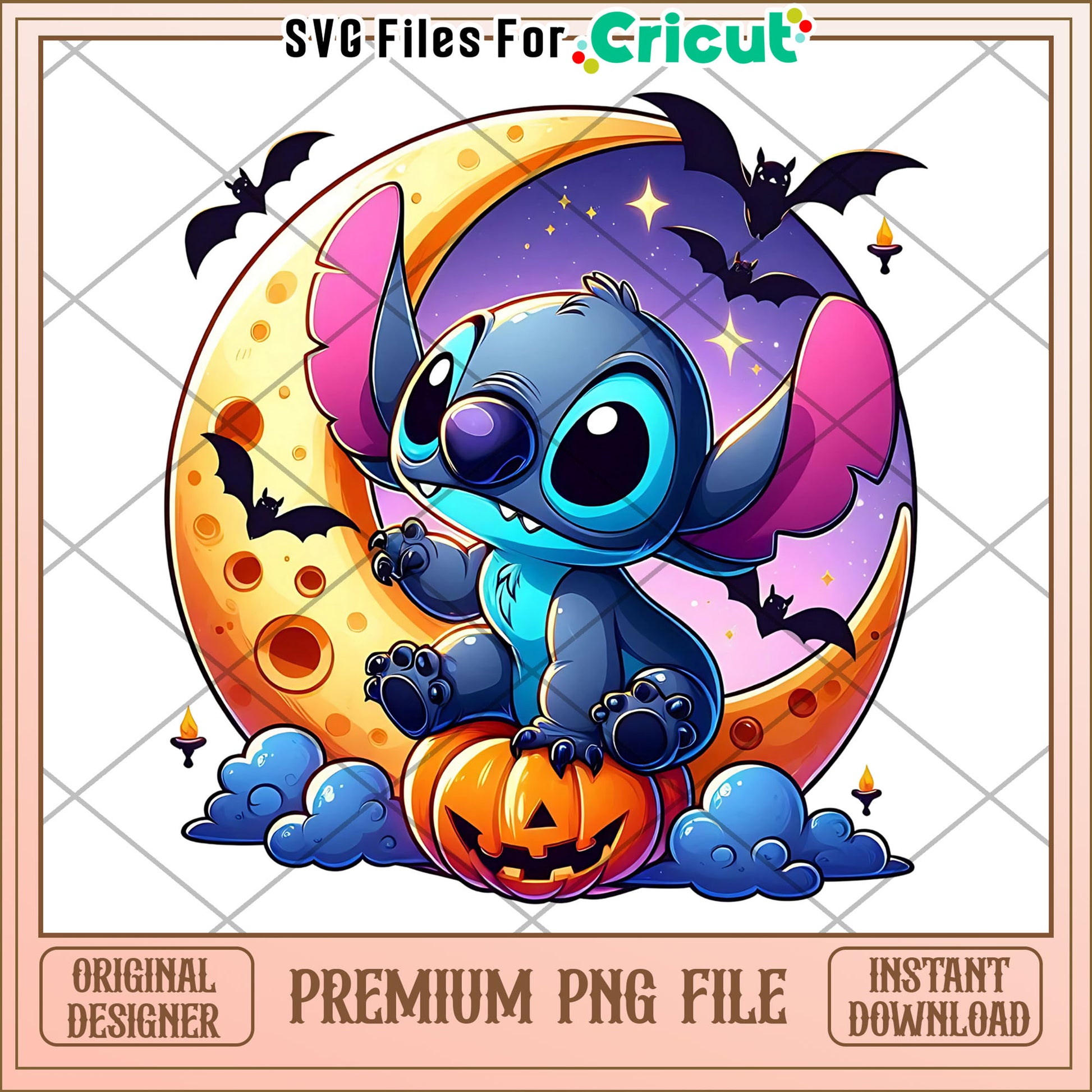Stitch moon design png, spirit halloween png, funny stitch png